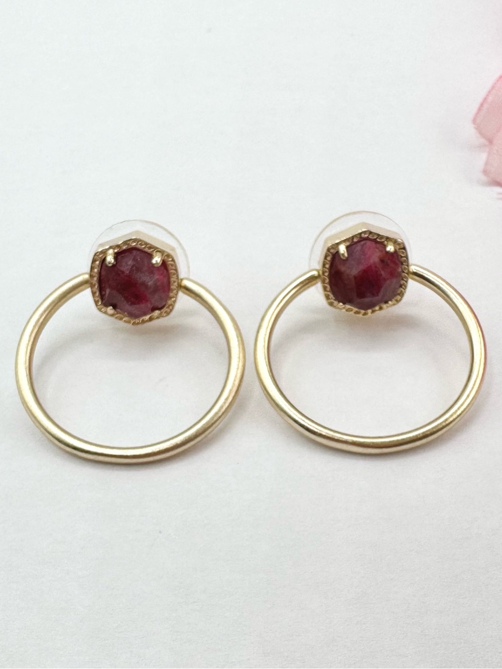 Kendra Scott Davie Hoop Earring Raspberry Labradorite Gold Plated Signed KS